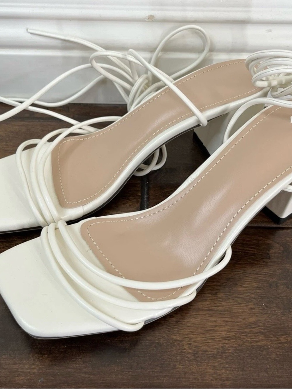 Women’s White Strappy Block Heel Sandals